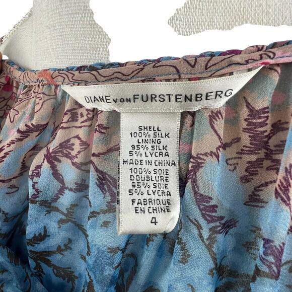 Diane Von Furstenburg Silk Blue Pink Peelo Blouse Size 4 Sheer Chiffon - Picture 7 of 16